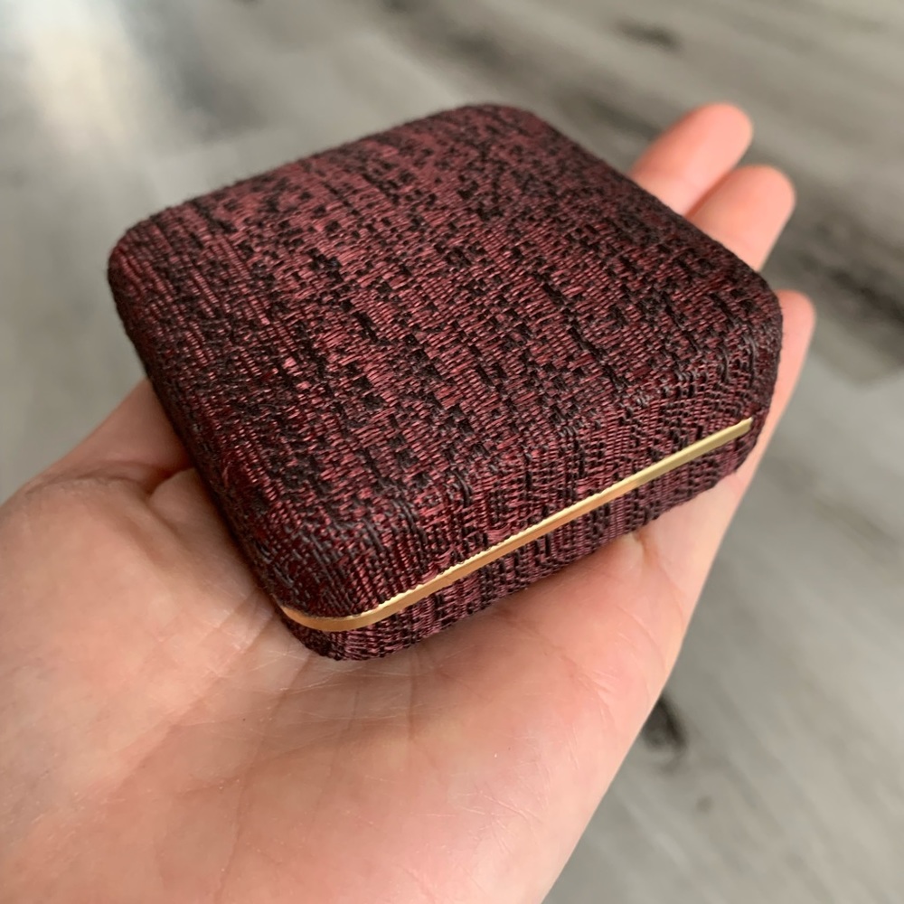 Satin Burgundy Jewelry Box, 2.5”x2.5”x1”